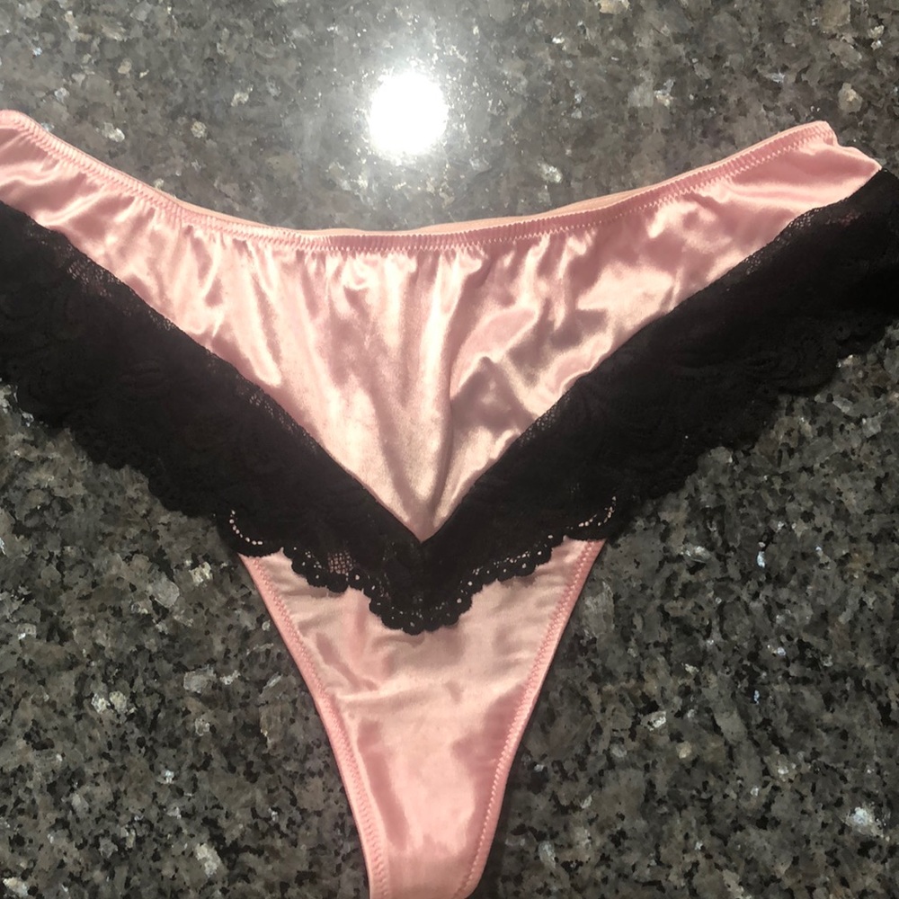 Pink black lace string panty size  22/24
